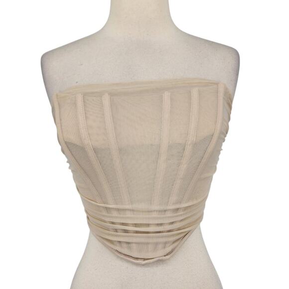 SALE Tic Toc Sheer Netting Boned Strapless Corset Bustier Cream / Tan SZ Small - Picture 1 of 13